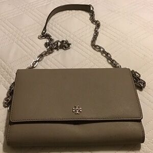 Tory Burch Taupe Crossbody Bag with Chain Strap